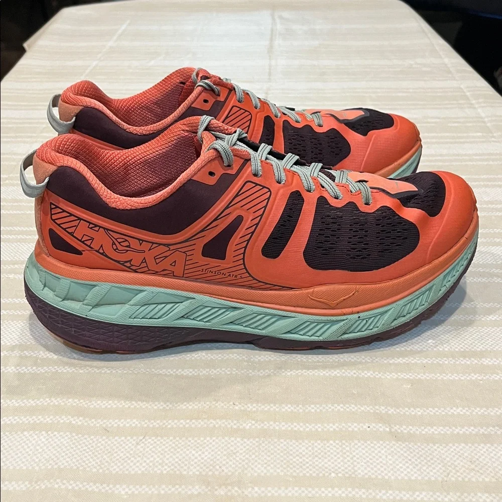 Hoka One One Women's Orange and Teal Running Sneakers